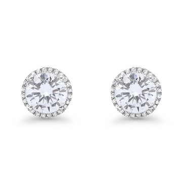 Halo Wedding Simulated Cubic Zirconia 925 Sterling Silver Stud Earrings 8mm